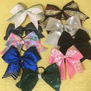 Lot of 9 Cheerleader Bows Hair Holders Sparkly Multicolored Rhinestone